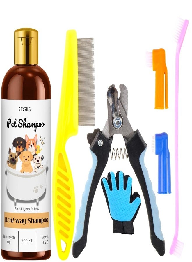 Regiis Pet Grooming Kit with Shampoo, Nail Clipper, Combs, Brushes, Deshedding Glove for Dogs, 200ml(PACK OF 5) - Image 1